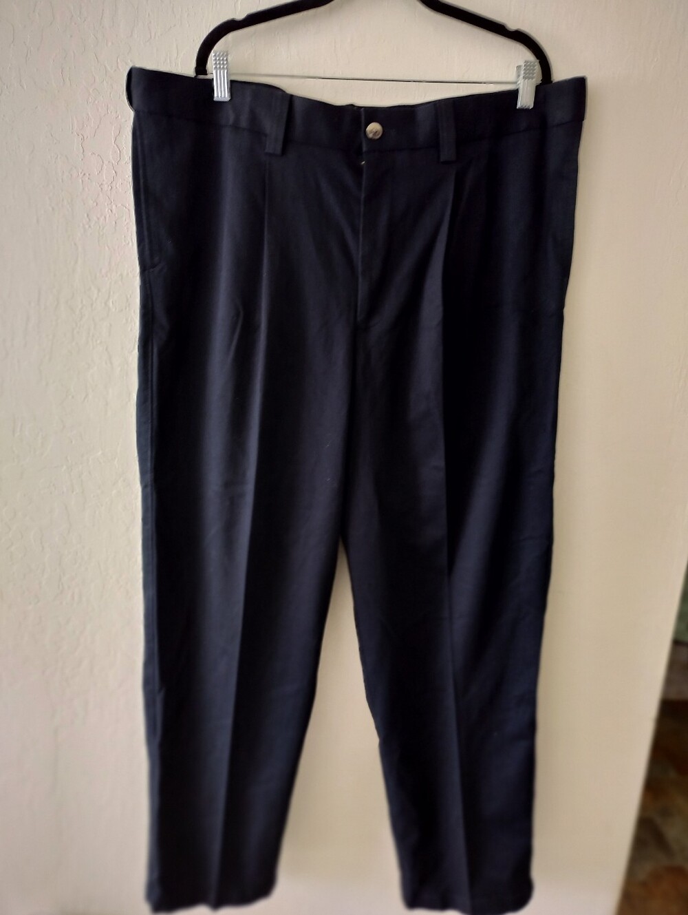 Oak Hill Premium Men’s Navy Blue Pleated Cotton Stretch Chino Trousers 42x32